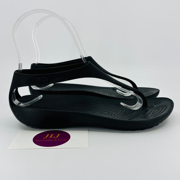 Crocs Women's Serena Sexi Flip T-Strap Thong Sandals Black Size 5 - Picture 1 of 11